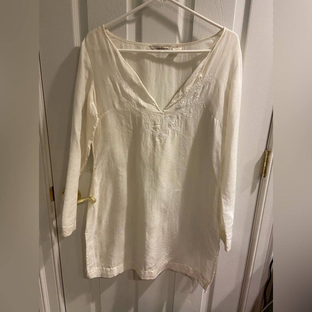 Tommy Bahama Cream Tunic Bathing Suit Coverup Small EUC Cotton/silk - Picture 2 of 8